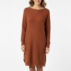 OSKA Dark Burnt Orange 100% Wool Bateau Neck Ribbed Sweater Dress Size 1/S